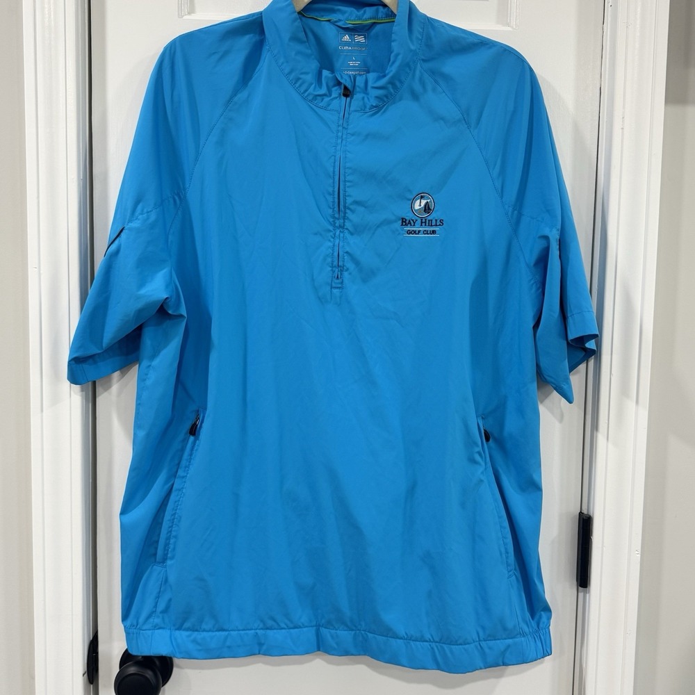 Adidas Golf Climaproof Wind Shirt Men Large Blue 1/4 Zip Bay Hills Club - Picture 1 of 11